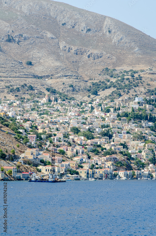 Fototapeta premium The Symi island view from the ship