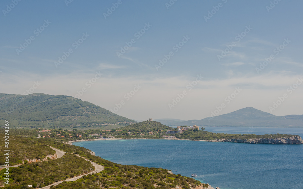 Fototapeta premium Alghero, Stadt, Monte Timidone, Punta Cristallo, Sede del Parco, Küstenstrasse, Ausflugsziel, Insel, Mittelmeer, Sardinien, Italien 