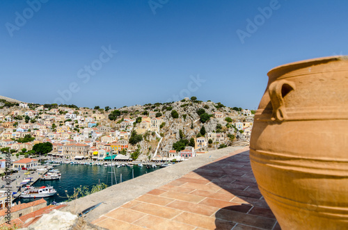 High view on the Symi island pier