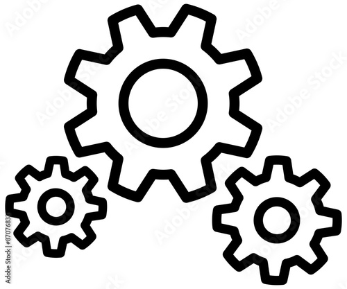 3 verzahnte Zahnräder, Liniensymbol, schwarzweiß, Vektor 