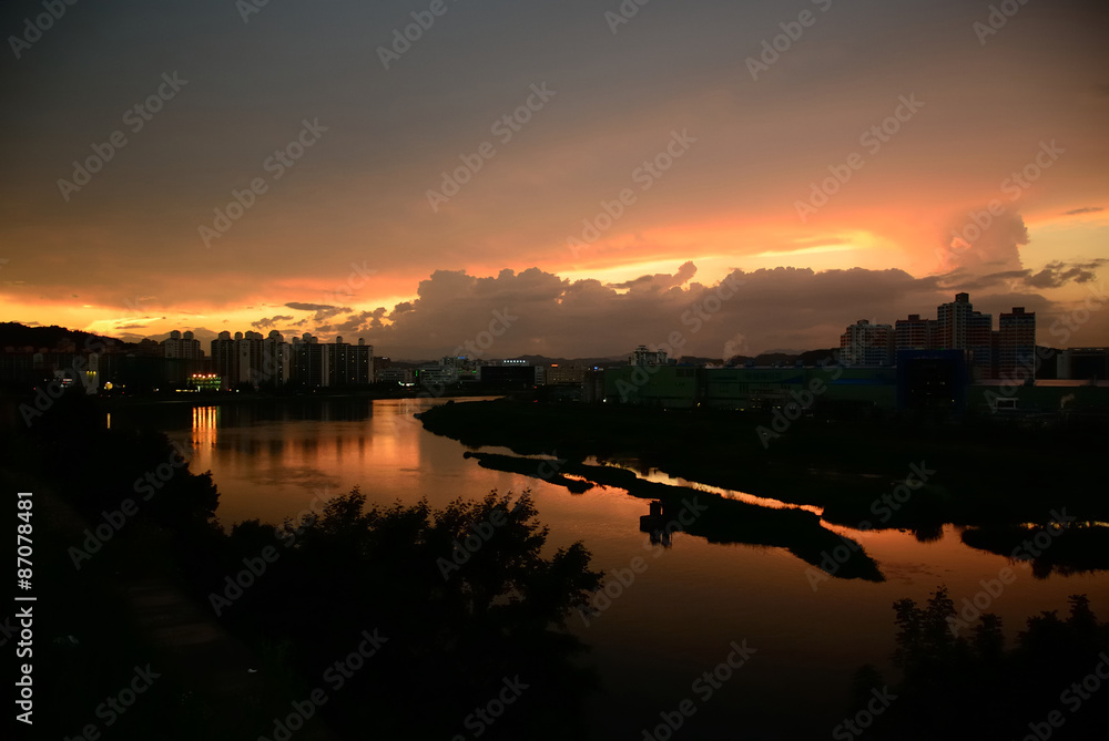Sunset of Nam river in JinJu, Korea
