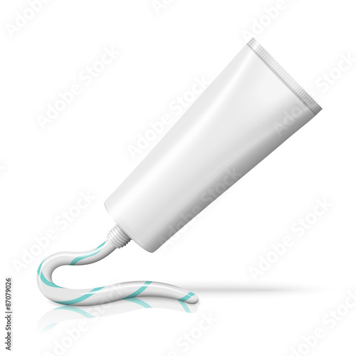 Blank white realistic tube with squeezed from - paste, cream