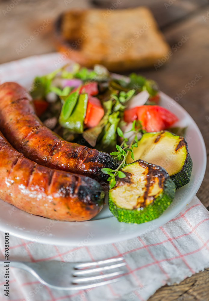 Grilled sausage with fresh vegetables Grilled sausage with fresh vegetables