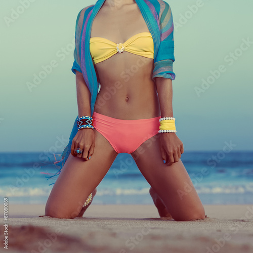 fashion Girl on the Beach. Trend summer style