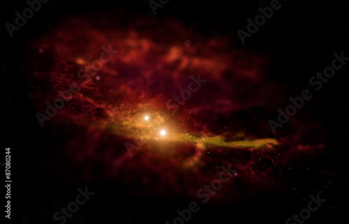 Space with nebula and bright stars with tilt-shift miniature effect. Elements of this image furnished by NASA.