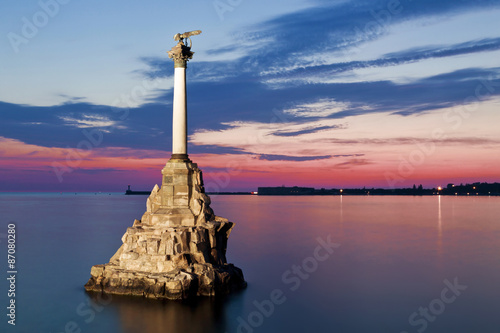 Monument to the scuttled ships at sunset. Sevastopol, Russia