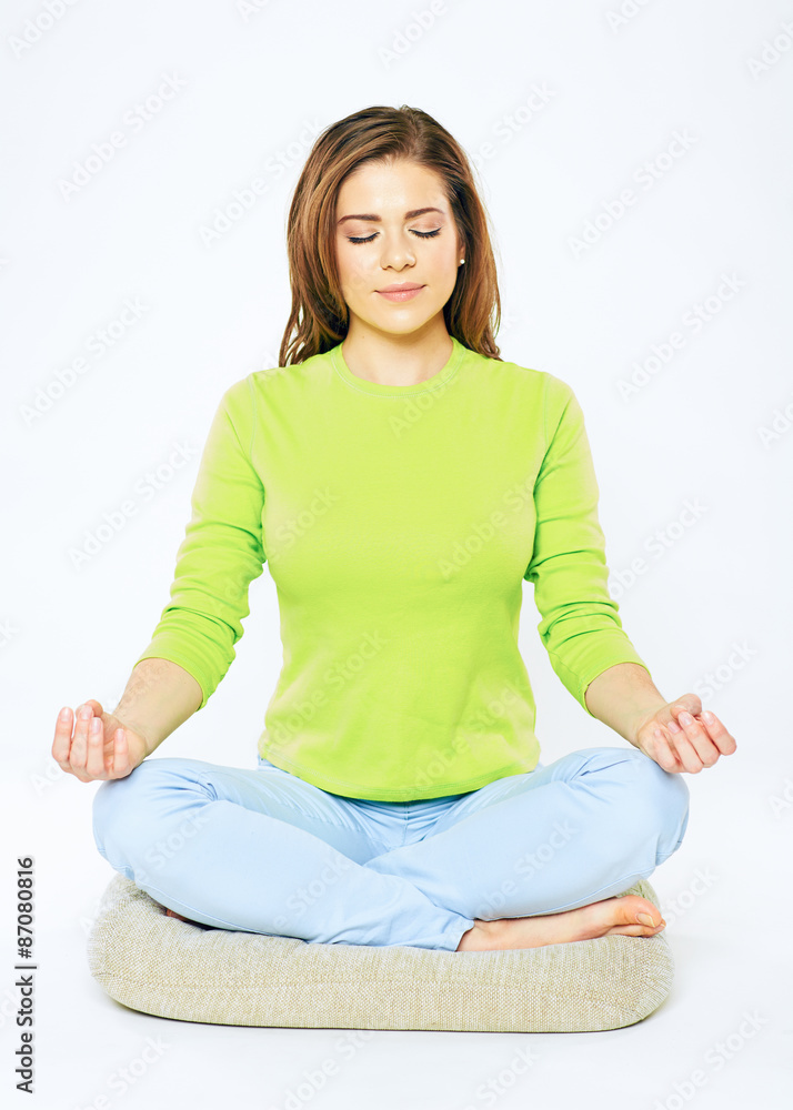 Yoga Pose. Young Woman Studio White Background Posing Portrait. Yoga Pose. Young Woman Studio White Background Posing Portrait.