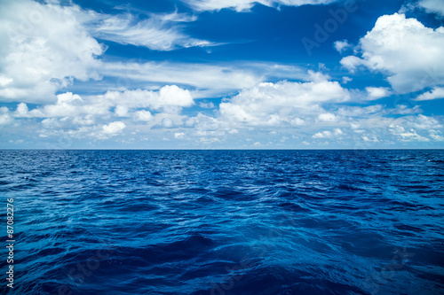 Leinwand Poster Blauen Ozean Hintergrund mit blauem Himmel bewölkt