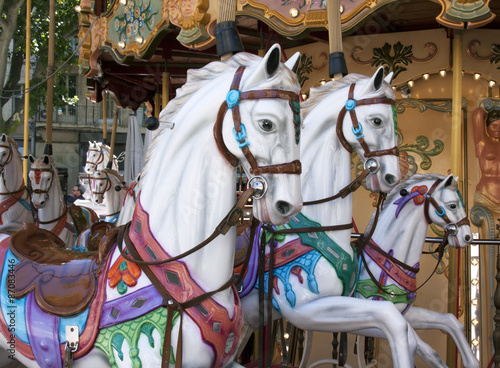Wooden horses in an caroussel
