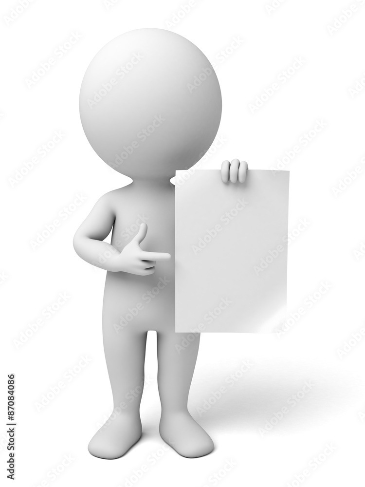 3d people with an empty paper in hands. 3d image. Isolated white background. 3d people with an empty paper in hands. 3d image. Isolated white background.