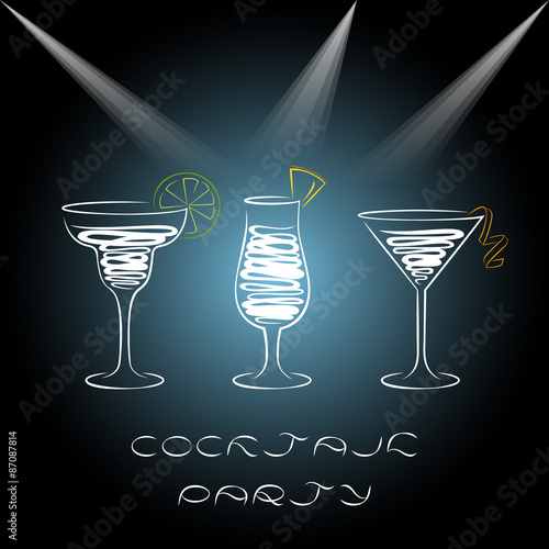 Design for cocktail party invitation with different cocktails.