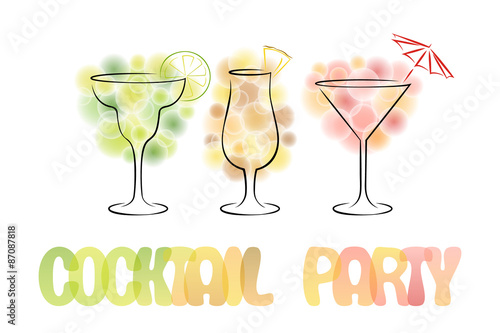 Colorful design for cocktail party invitation with different coc