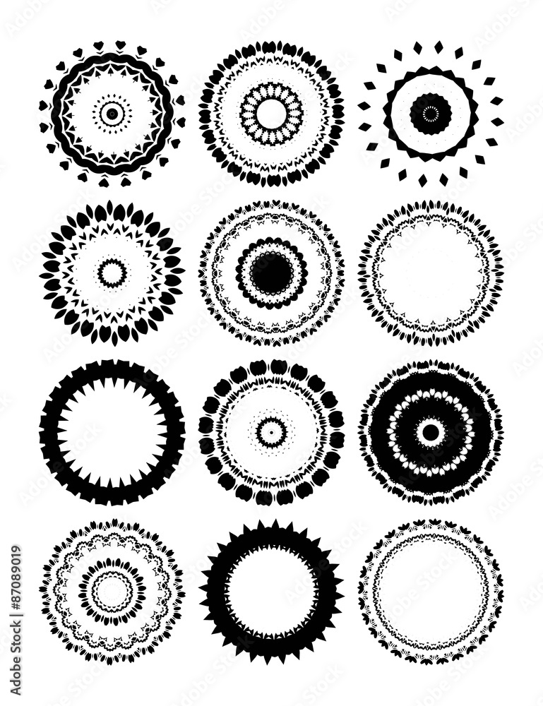 Set of round frames with ornament