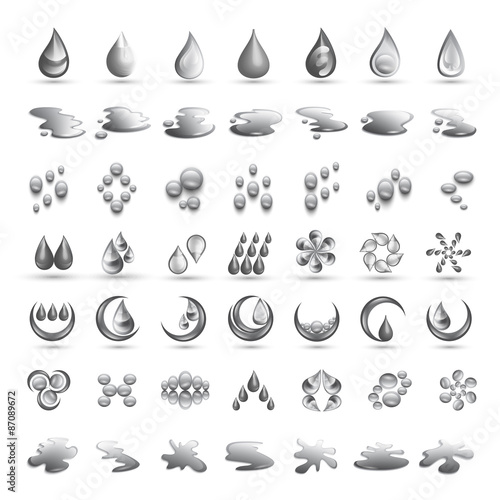 Water And Drops Icons Set - Isolated On White Background - Vector Illustration, Graphic Design Editable For Your Design