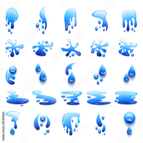 Water And Drops Set - Isolated On White Background - Vector Illustration, Graphic Design 