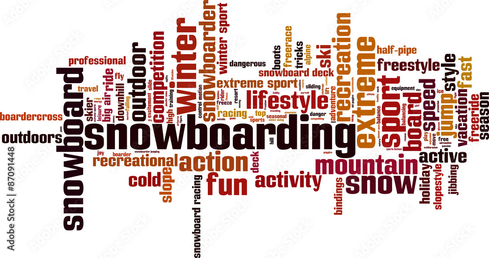 Snowboarding word cloud concept. Vector illustration Snowboarding word cloud concept. Vector illustration