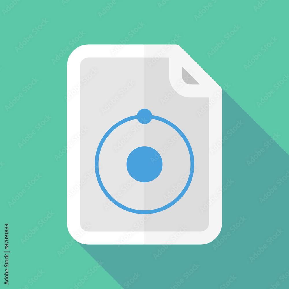 Long shadow document icon with an atom Long shadow document icon with an atom