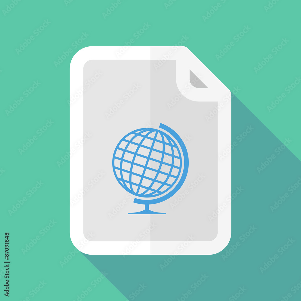 Long shadow document icon with a world globe Long shadow document icon with a world globe
