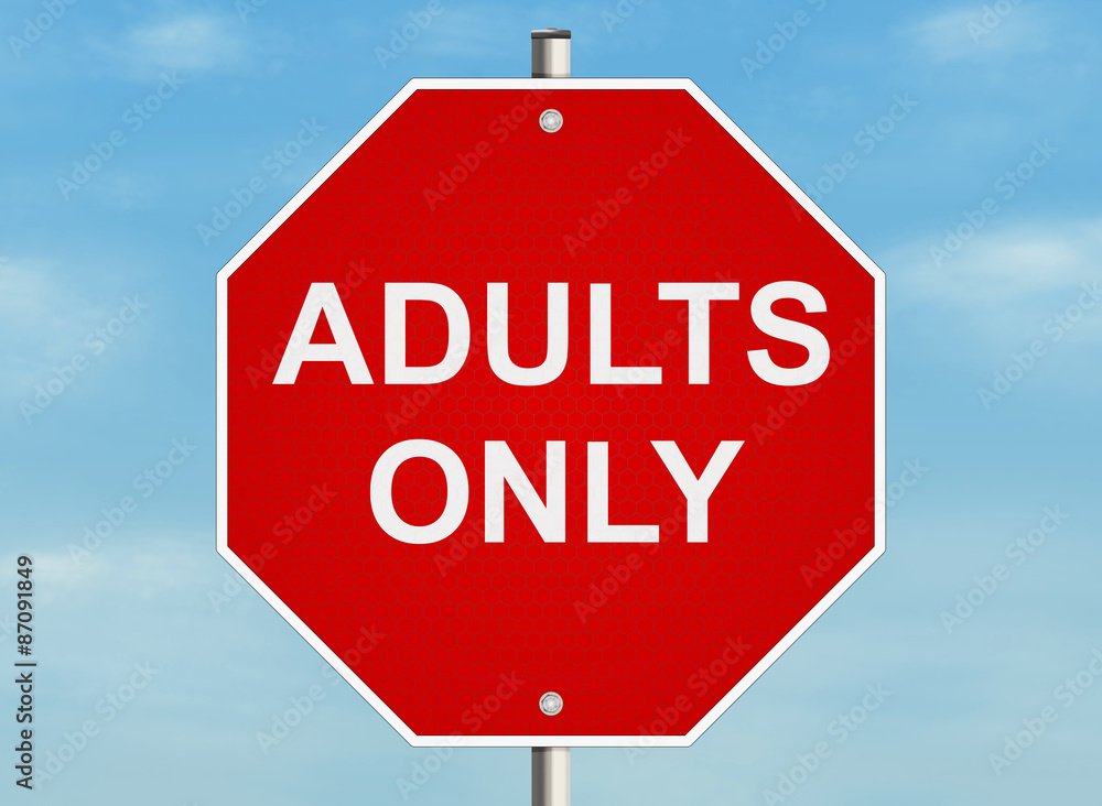 Adults only. Road sign on the sky background. Raster Adults only. Road sign on the sky background. Raster