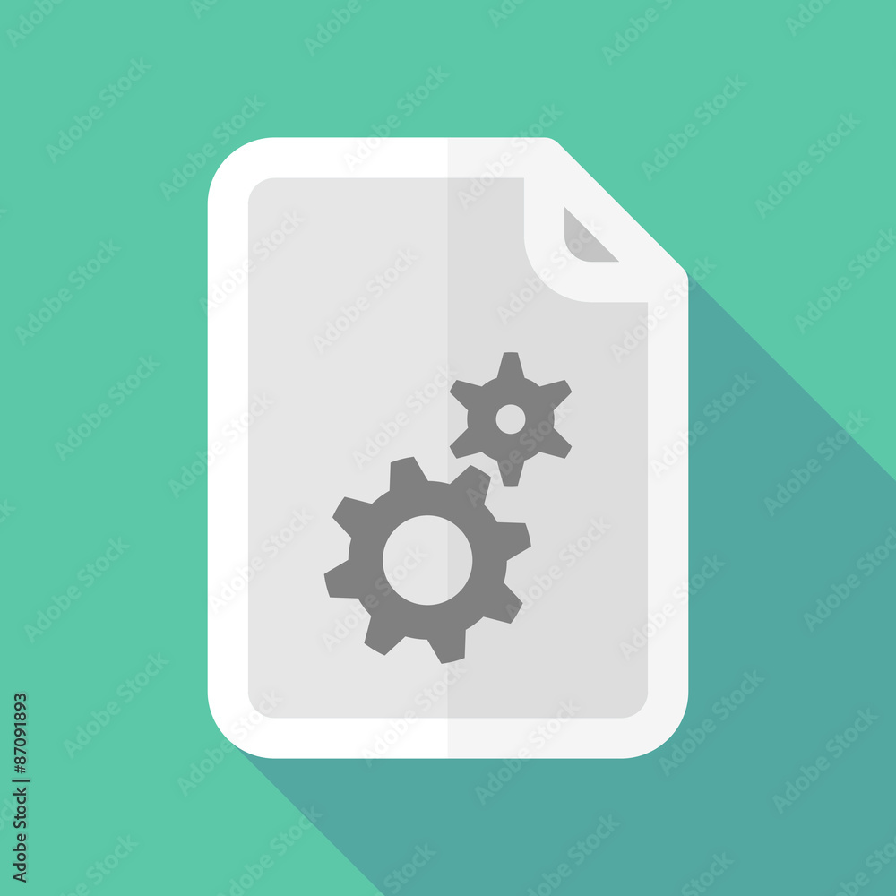 Long shadow document icon with two gears
