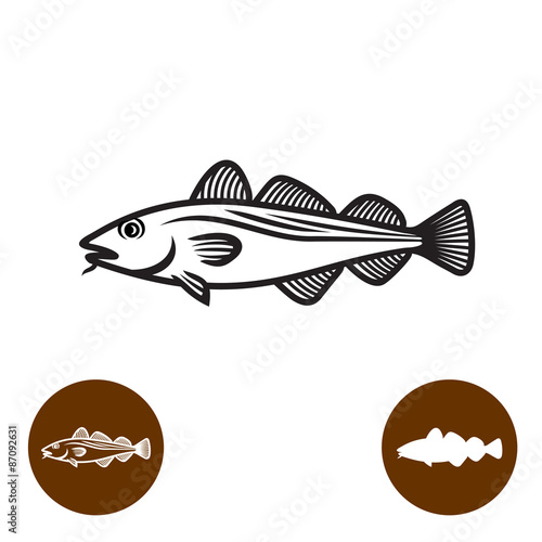 Codfish one color silhouette logo with variations.