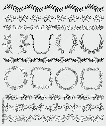 Black Hand Sketched Seamless Borders, Frames, Branches