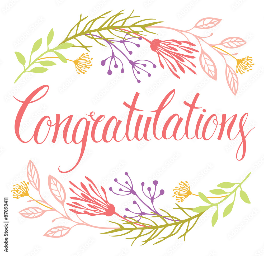 Congratulations card with flowers and calligraphy