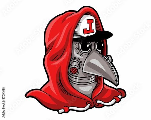 red hooded mask