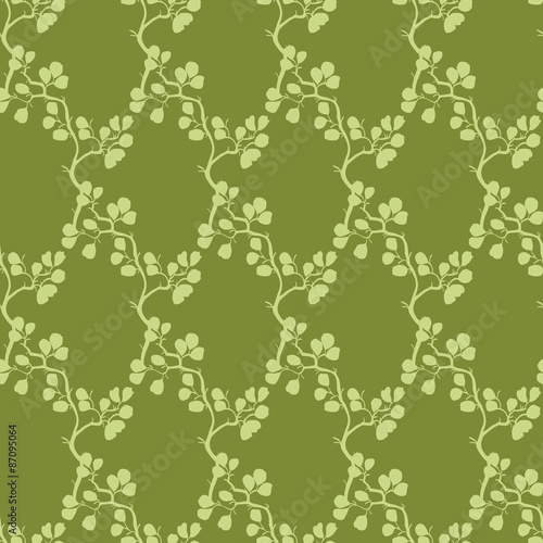 Vector Moss Green Kimono Branches Silhouette Seamless Pattern