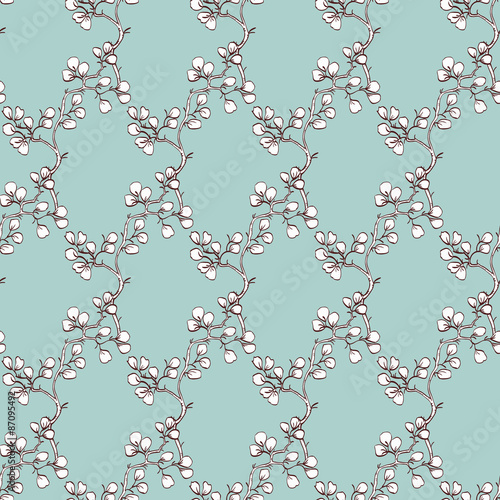 Vector Vintage Drawing Kimono Branches Seamless Pattern
