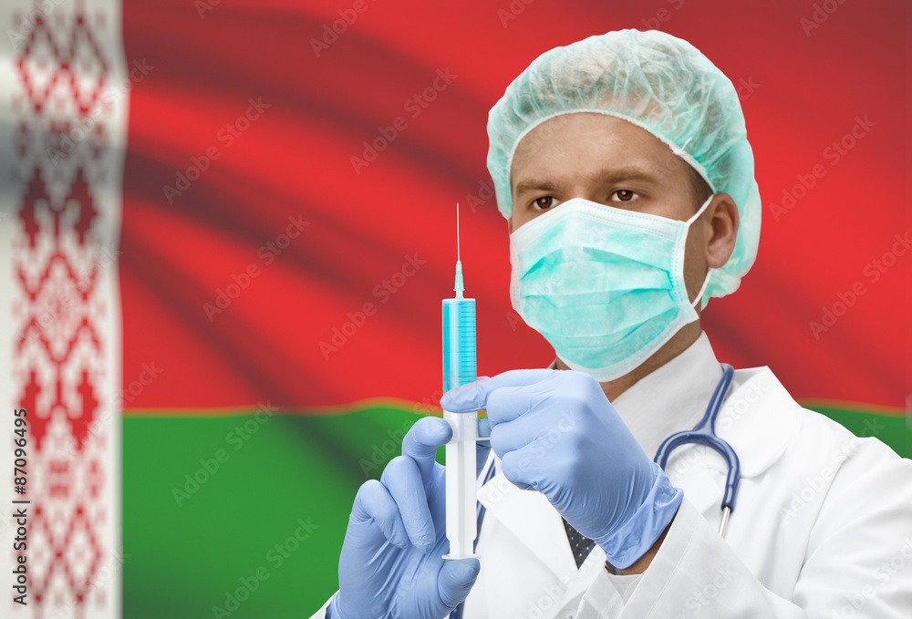 Doctor with syringe in hands and flag on background series - Belarus Doctor with syringe in hands and flag on background series - Belarus