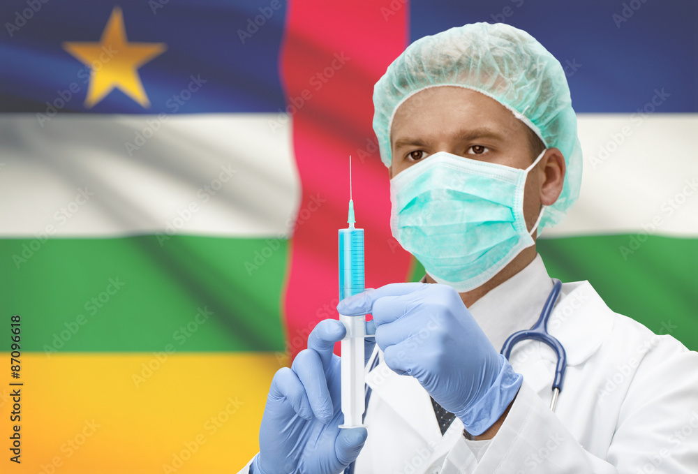 Doctor with syringe in hands and flag on background series - Central African Republic Doctor with syringe in hands and flag on background series - Central African Republic