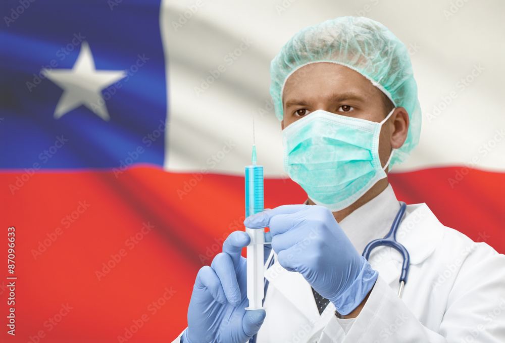 Doctor with syringe in hands and flag on background series - Chile Doctor with syringe in hands and flag on background series - Chile