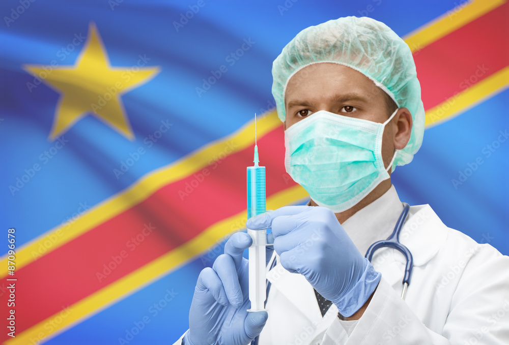 Doctor with syringe in hands and flag on background series - Congo-Kinshasa Doctor with syringe in hands and flag on background series - Congo-Kinshasa