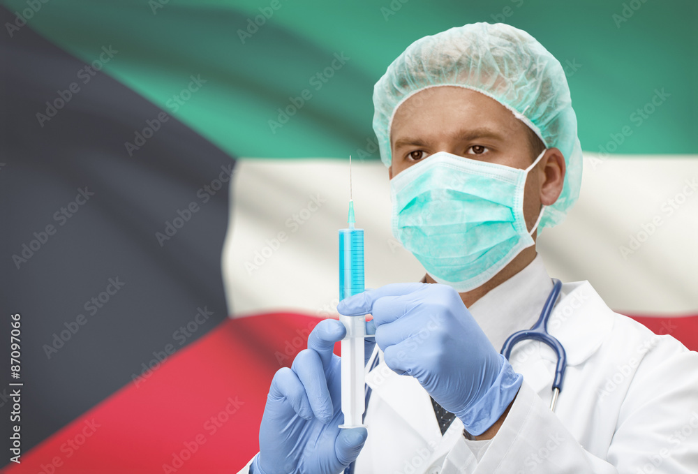 Doctor with syringe in hands and flag on background series - Kuwait Doctor with syringe in hands and flag on background series - Kuwait