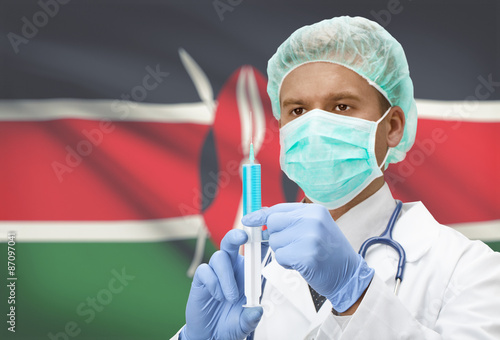 Doctor with syringe in hands and flag on background series - Kenya