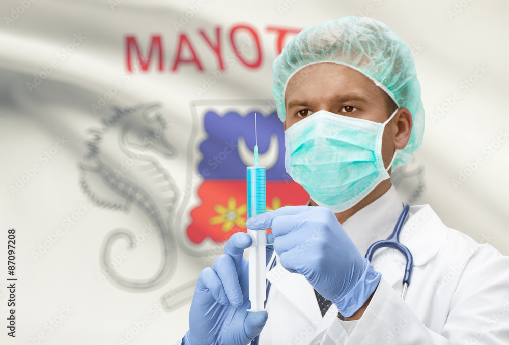 Doctor with syringe in hands and flag on background series - Mayotte Doctor with syringe in hands and flag on background series - Mayotte