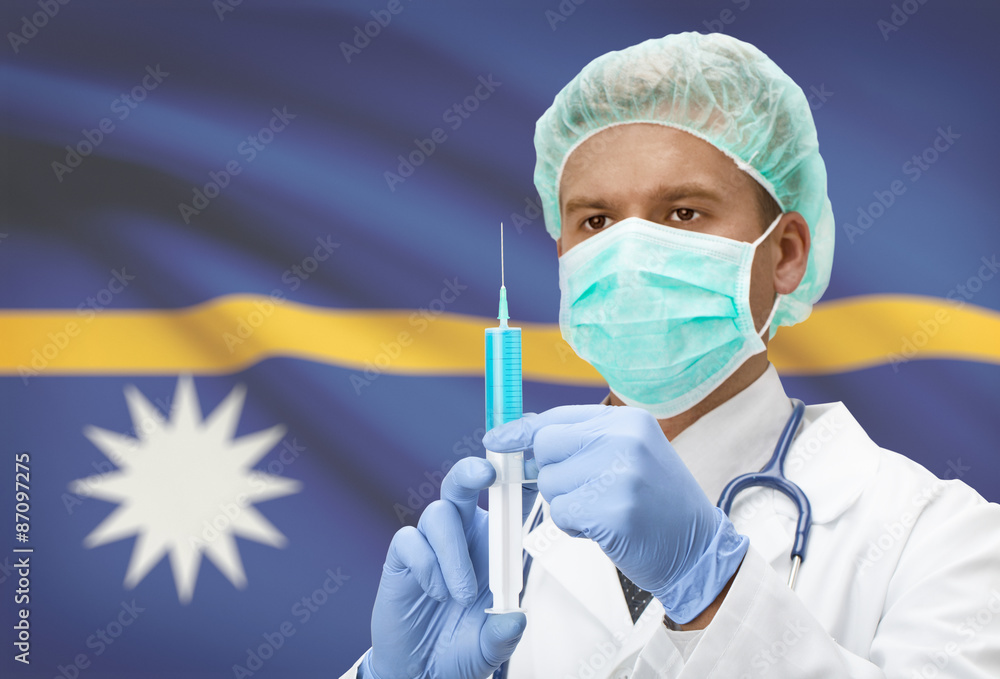 Doctor with syringe in hands and flag on background series - Nauru Doctor with syringe in hands and flag on background series - Nauru