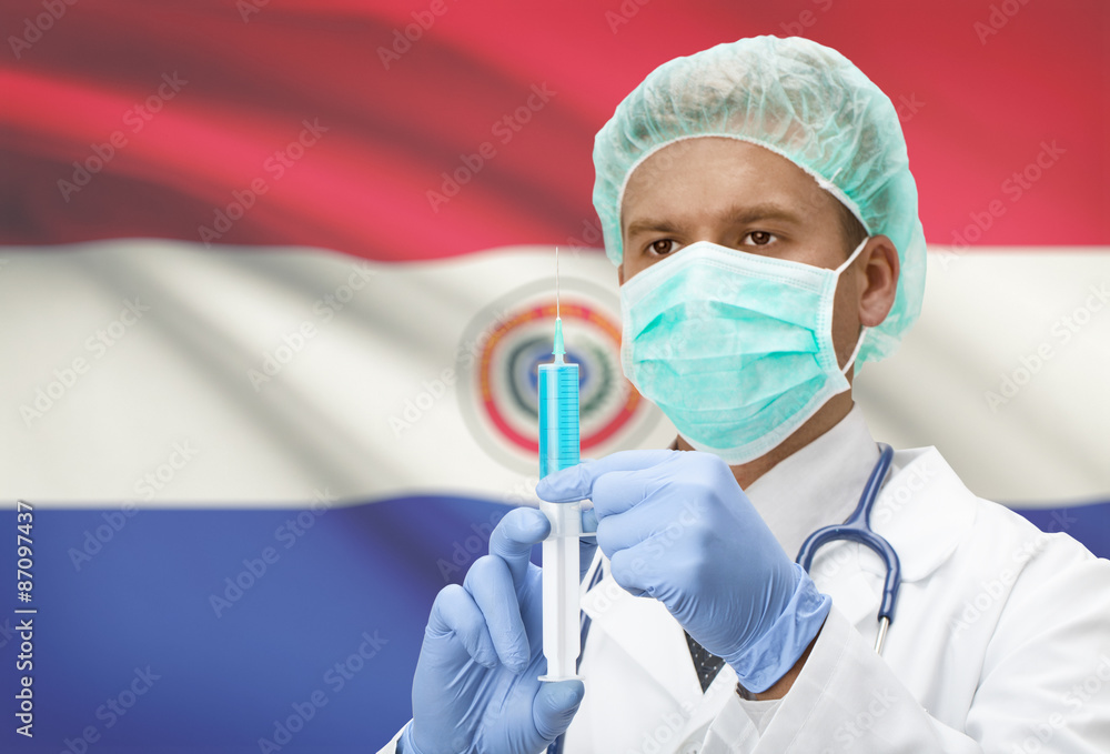 Doctor with syringe in hands and flag on background series - Paraguay Doctor with syringe in hands and flag on background series - Paraguay