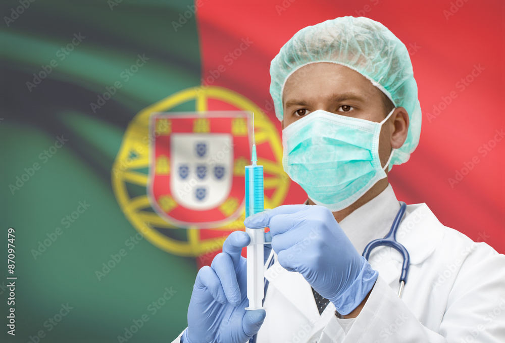 Doctor with syringe in hands and flag on background series - Portugal Doctor with syringe in hands and flag on background series - Portugal