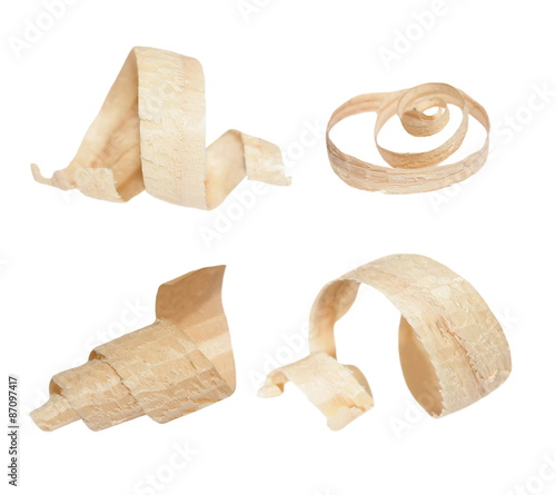 Foto set wood shavings isolated on white background, with clipping path