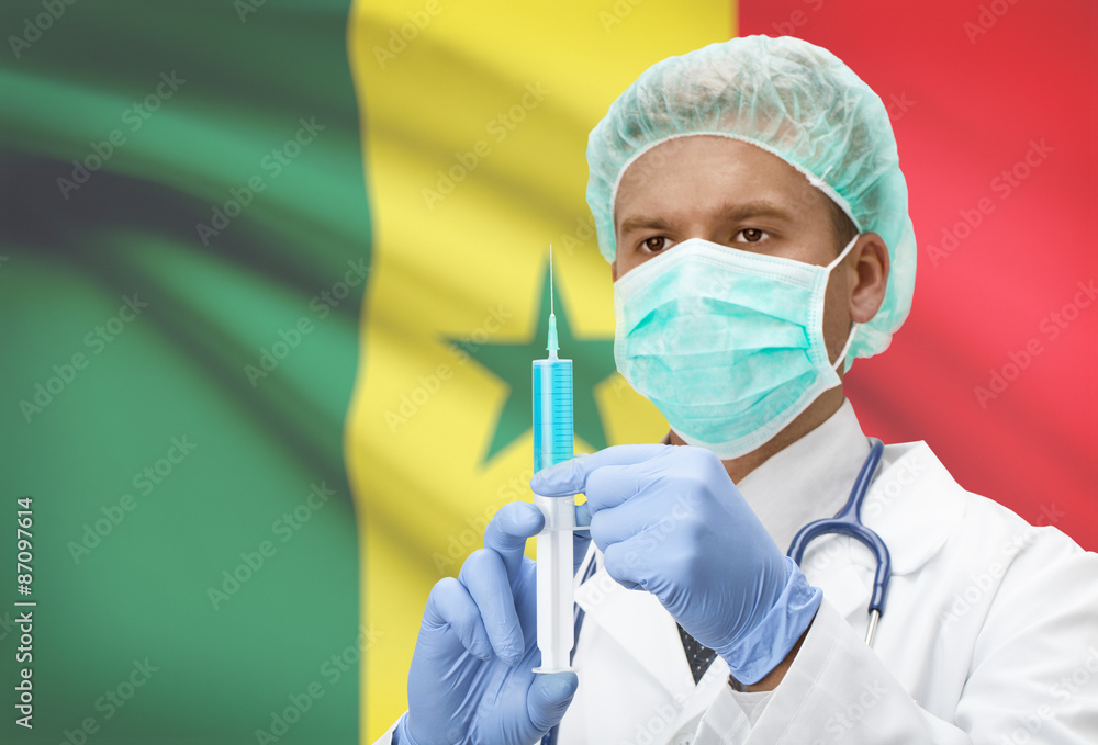 Doctor with syringe in hands and flag on background series - Senegal Doctor with syringe in hands and flag on background series - Senegal