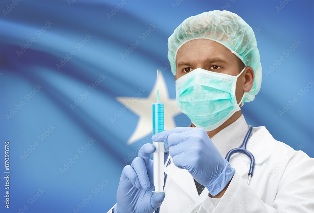 Doctor with syringe in hands and flag on background series - Somalia