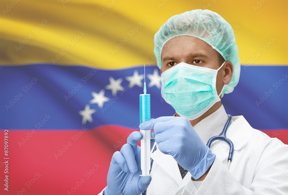 Doctor with syringe in hands and flag on background series - Venezuela Doctor with syringe in hands and flag on background series - Venezuela