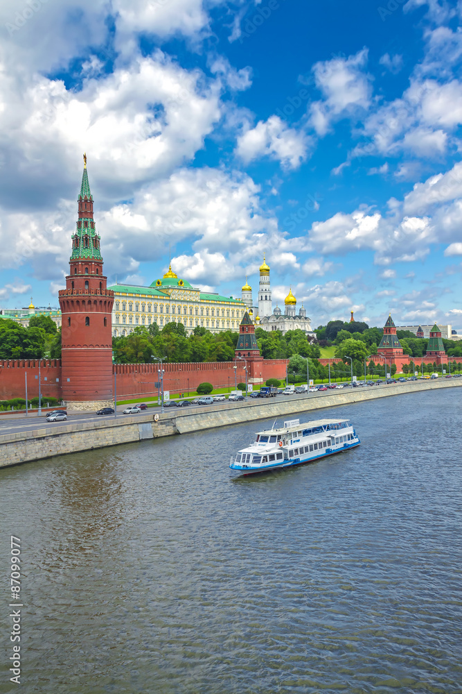 Moscow Kremlin and Moscow river on a sunny day
