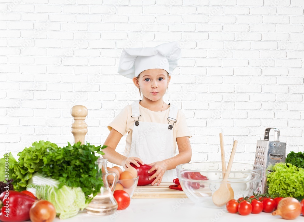 Kitchen, kid, chef. Kitchen, kid, chef.