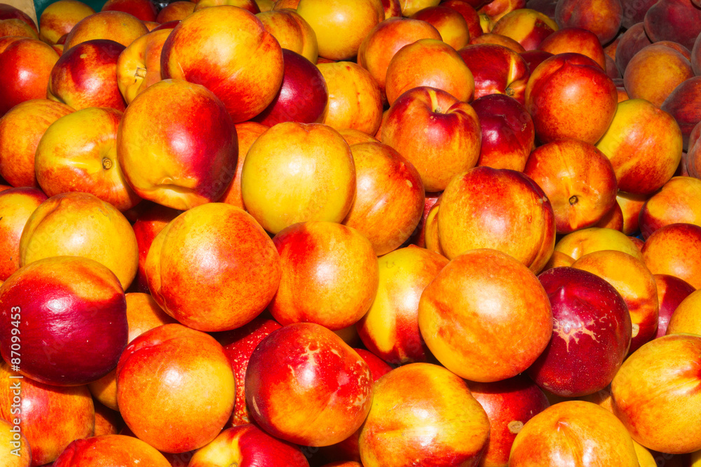 Juicy nectarines at local fruit market
