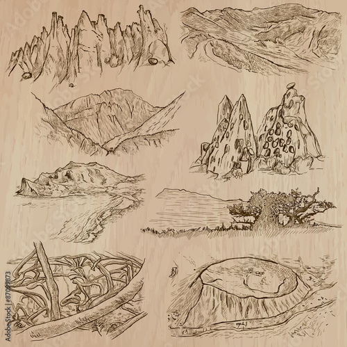 architecture and places around the world - freehand drawings