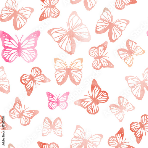 watercolor vector seamless pattern with butterfly