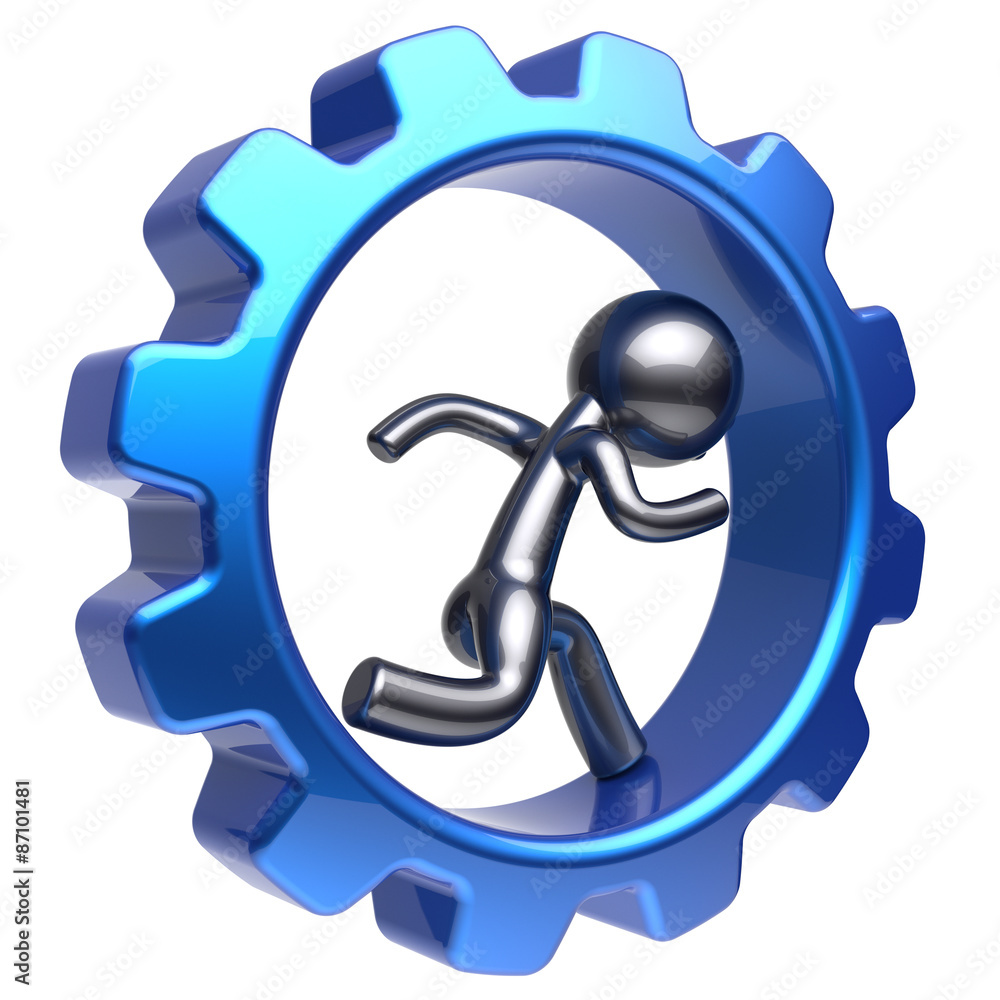 Running man human character inside gearwheel cogwheel Running man human character inside gearwheel cogwheel
